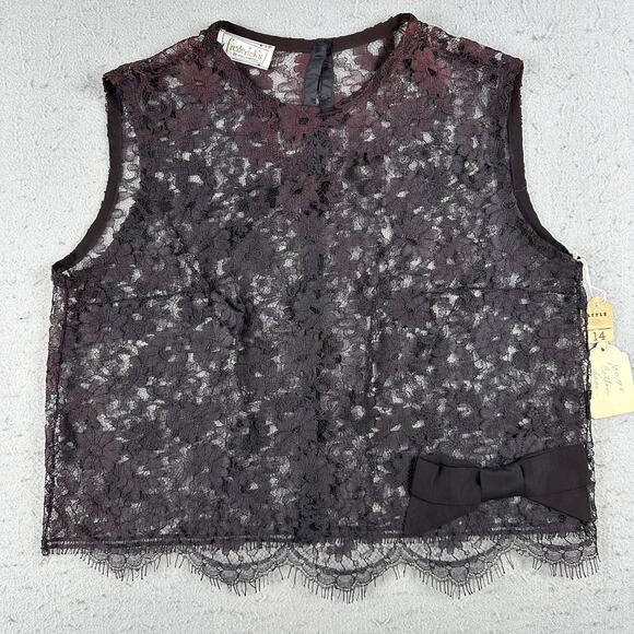 50s Frederick’s of Hollywood Black Sheer Cotton Lace Tank Top Small‎ Burlesque - Picture 1 of 16